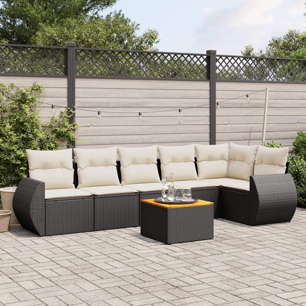 Set Divani da Giardino con Cuscini 7pz Nero Polyrattan 3257344
