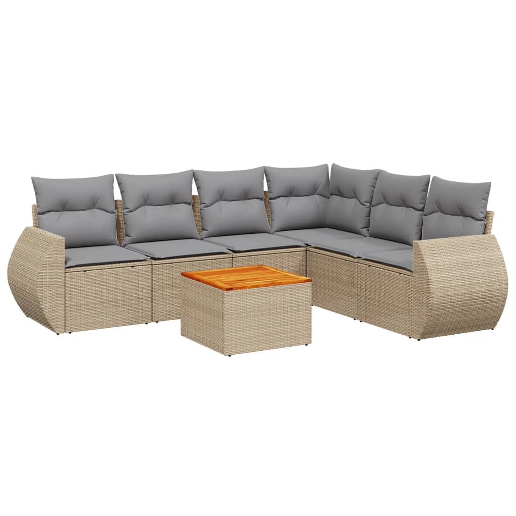 Set Divani da Giardino 7 pz con Cuscini Beige in Polyrattan