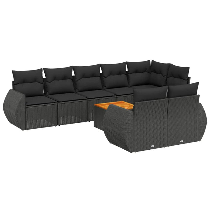Set Divani da Giardino 9 pz con Cuscini Nero in Polyrattan 3257420