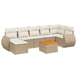 Set Divano da Giardino 8 pz con Cuscini Beige in Polyrattan