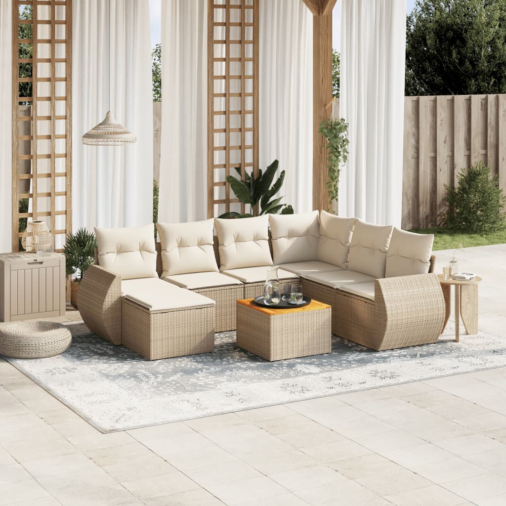Set Divano da Giardino 8 pz con Cuscini Beige in Polyrattan 3257451