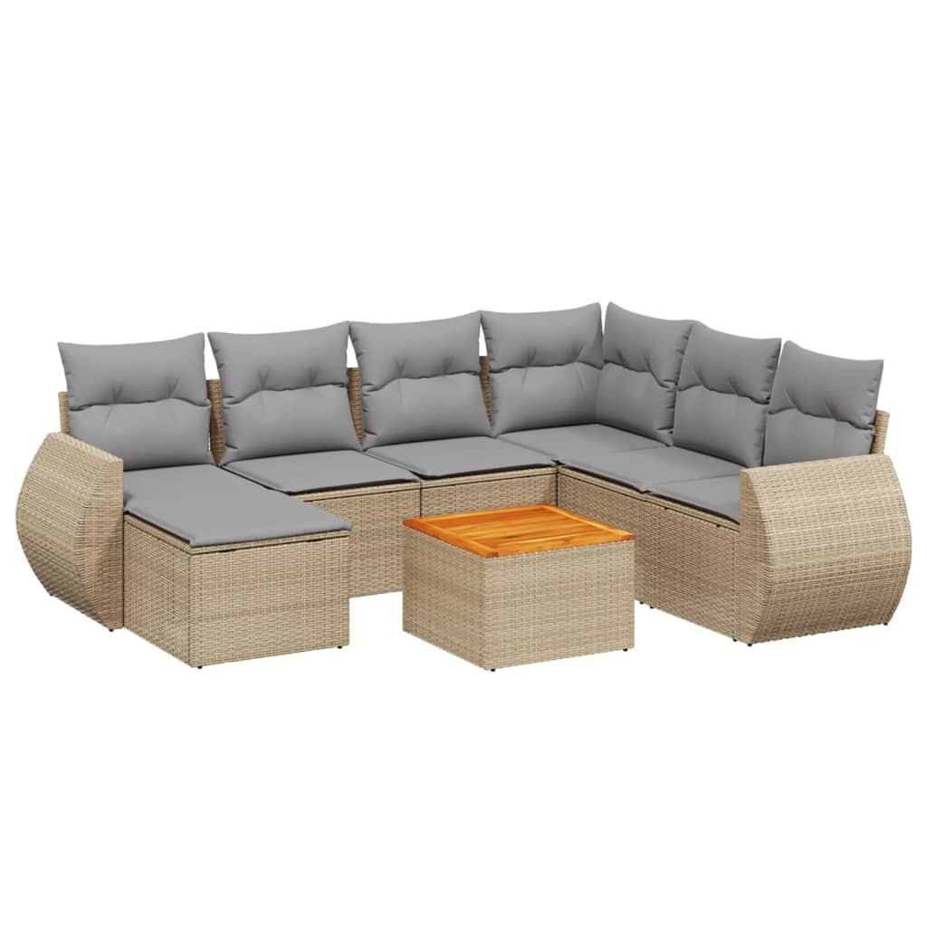 vidaXL Set Divano da Giardino 8 pz con Cuscini Beige in Polyrattan