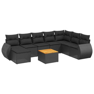 Set Divani da Giardino 9 pz con Cuscini Nero in Polyrattan 3257469