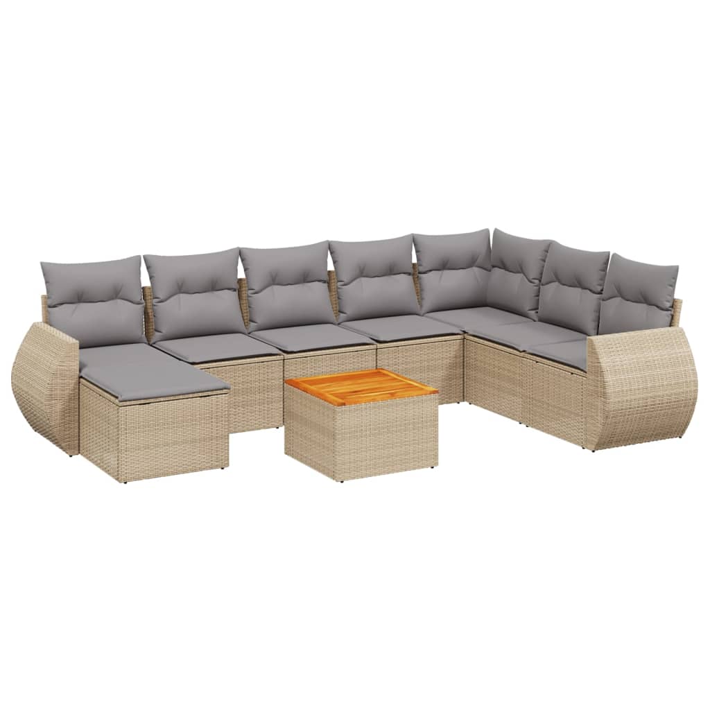 Set Divano da Giardino 9 pz con Cuscini Beige in Polyrattan