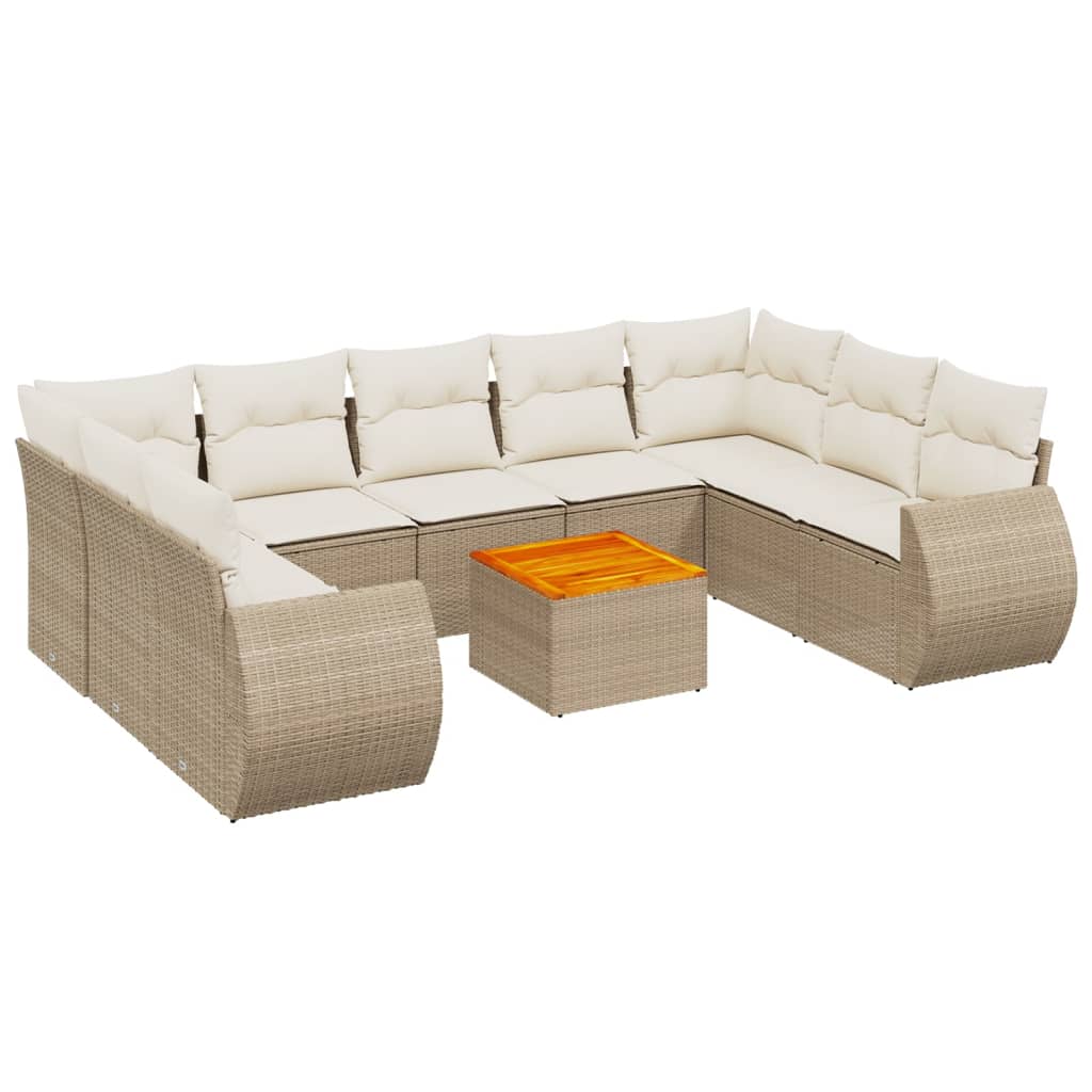 Set Divano da Giardino 10 pz con Cuscini Beige in Polyrattan 3257479