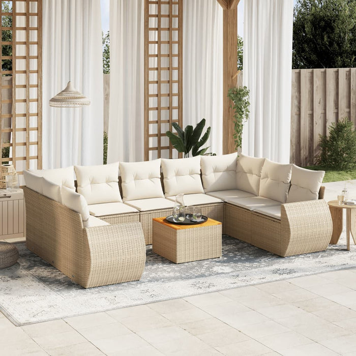 Set Divano da Giardino 10 pz con Cuscini Beige in Polyrattan 3257479