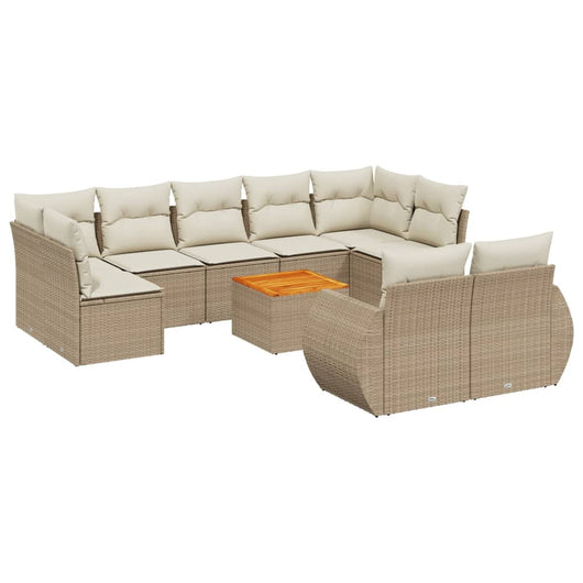 Set Divano da Giardino 10 pz con Cuscini Beige in Polyrattan