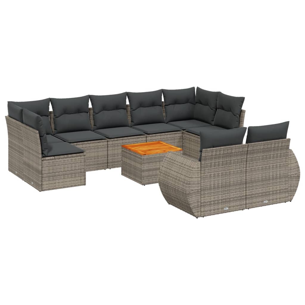 Set Divano da Giardino 10 pz con Cuscini Grigio in Polyrattan 3257488