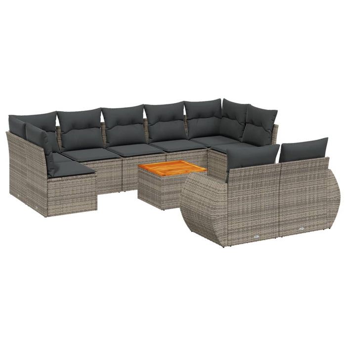 Set Divano da Giardino 10 pz con Cuscini Grigio in Polyrattan 3257488