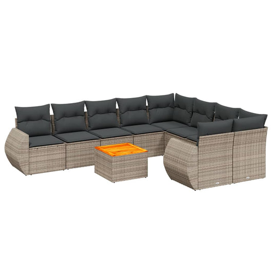 Set Divano da Giardino 10 pz con Cuscini Grigio in Polyrattan 3257495