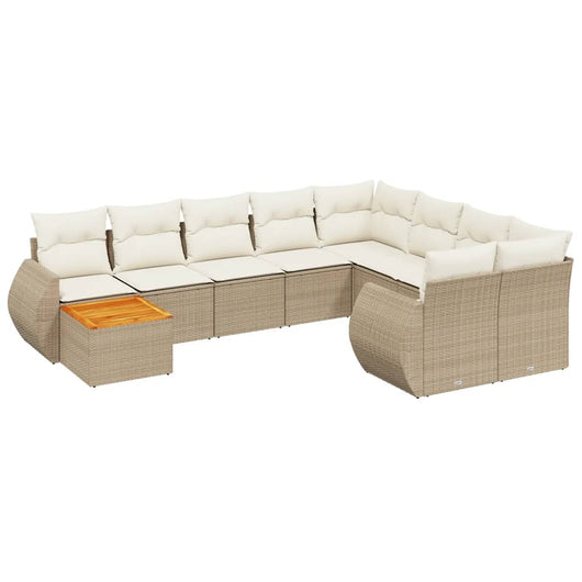 Set Divano da Giardino 10 pz con Cuscini Beige in Polyrattan 3257500