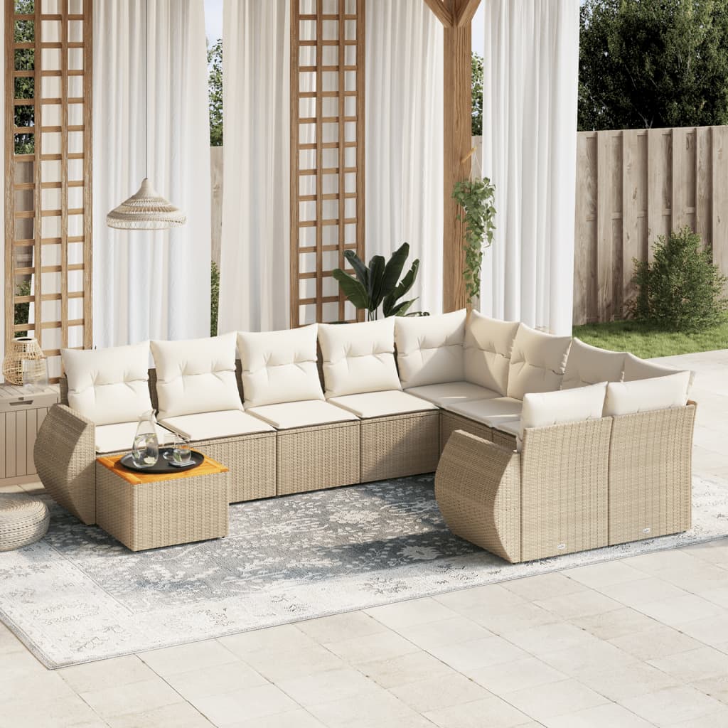Set Divano da Giardino 10 pz con Cuscini Beige in Polyrattan 3257500