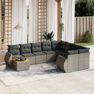 Set Divano da Giardino 10 pz con Cuscini Grigio in Polyrattan 3257502