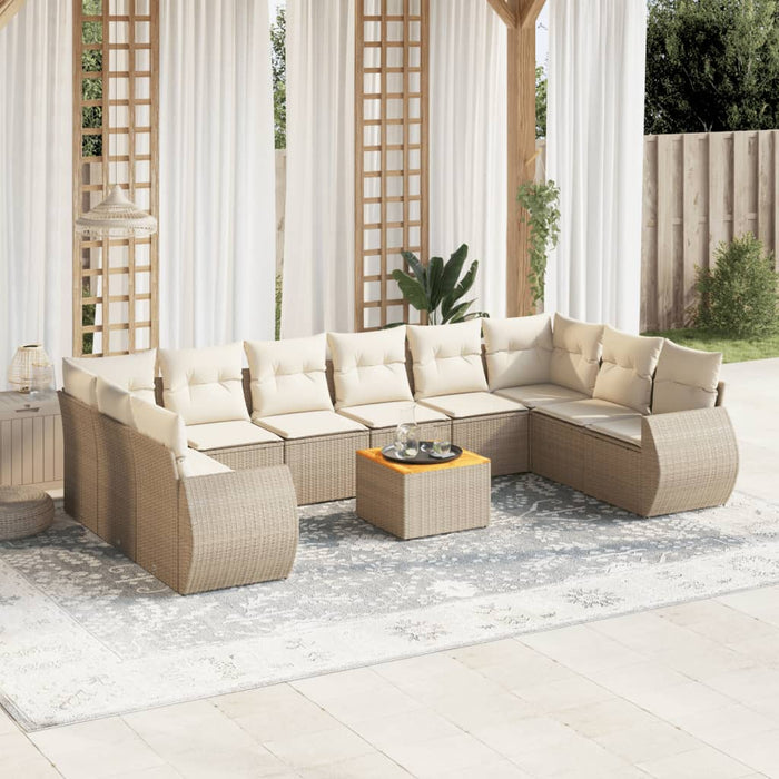 Set Divani da Giardino 11 pz con Cuscini Beige in Polyrattan 3257507