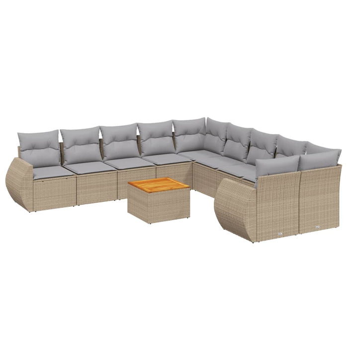 Set Divani da Giardino 11 pz con Cuscini Beige in Polyrattan