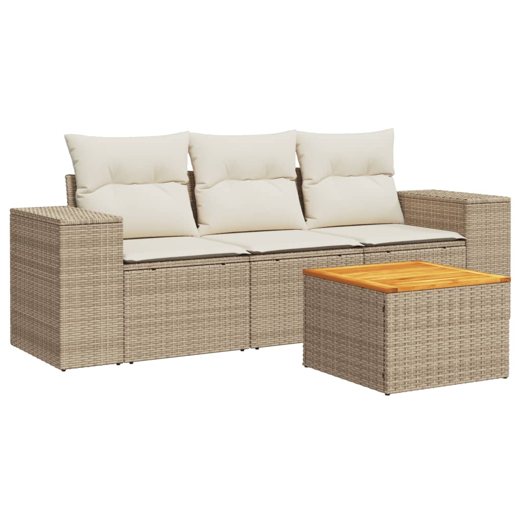 Set Divano da Giardino 4 pz con Cuscini-Sofa da Giardino-Divanetto da esterno Beige in Polyrattan 595577