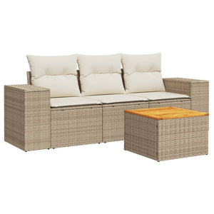 Set Divano da Giardino 4 pz con Cuscini Beige in Polyrattan 3257647