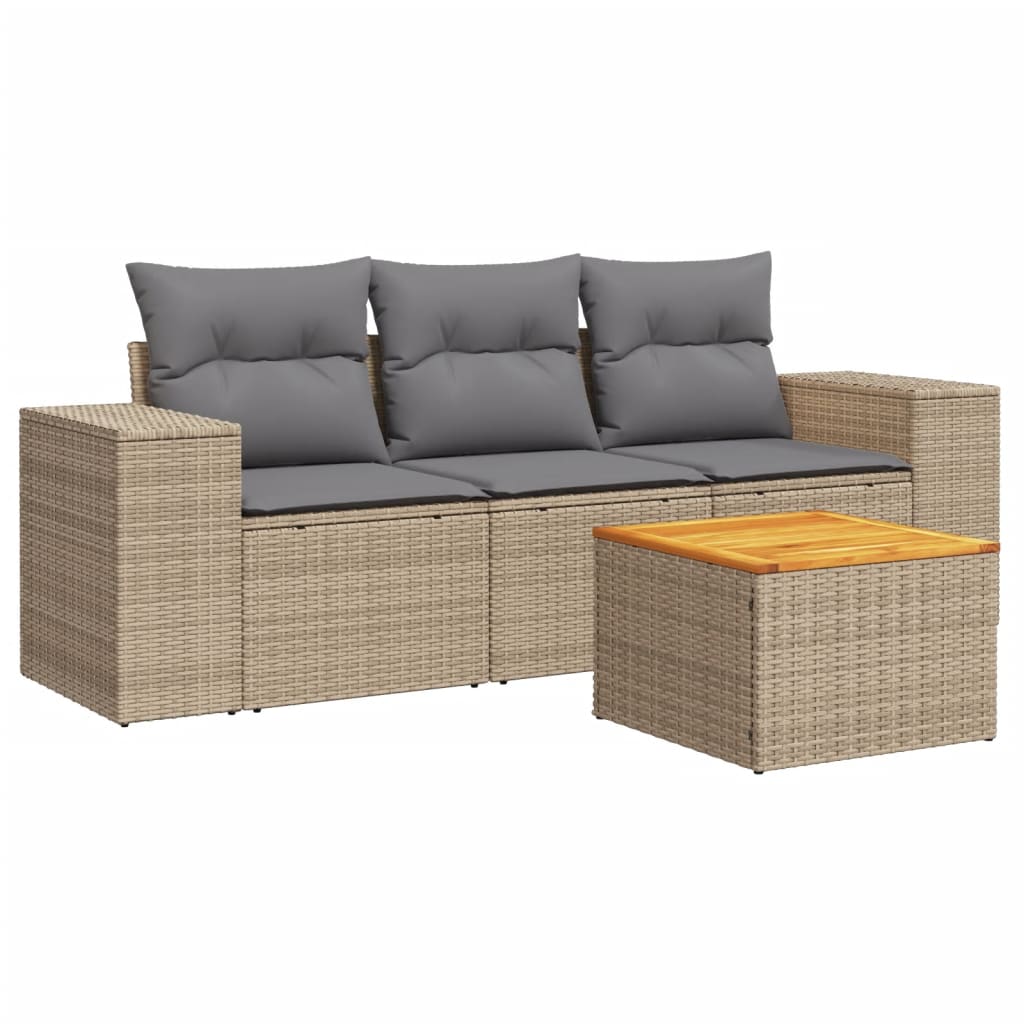 Set Divano da Giardino 4 pz con Cuscini-Sofa da Giardino-Divanetto da esterno Beige in Polyrattan 750110