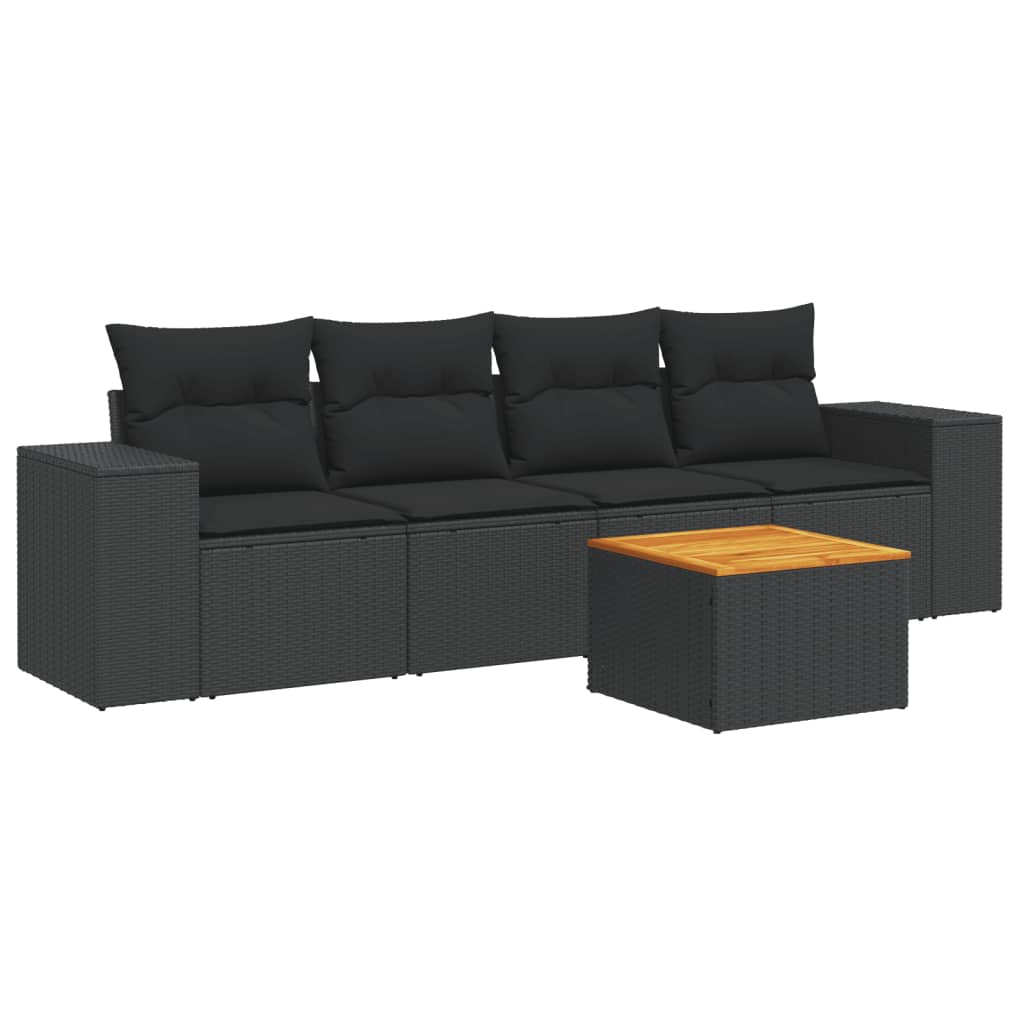 Set Divani da Giardino 5 pz con Cuscini in Polyrattan Nero