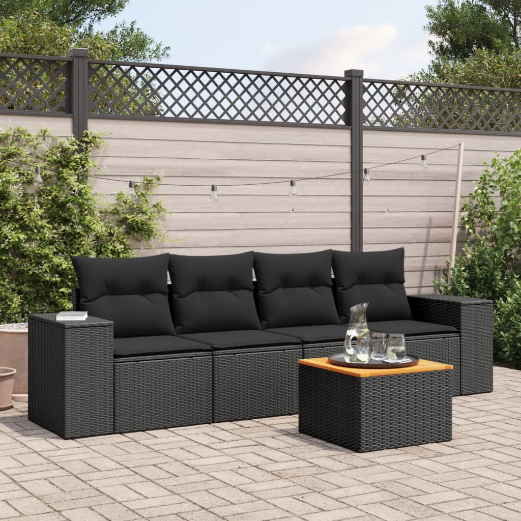 Set Divani da Giardino 5 pz con Cuscini in Polyrattan Nero