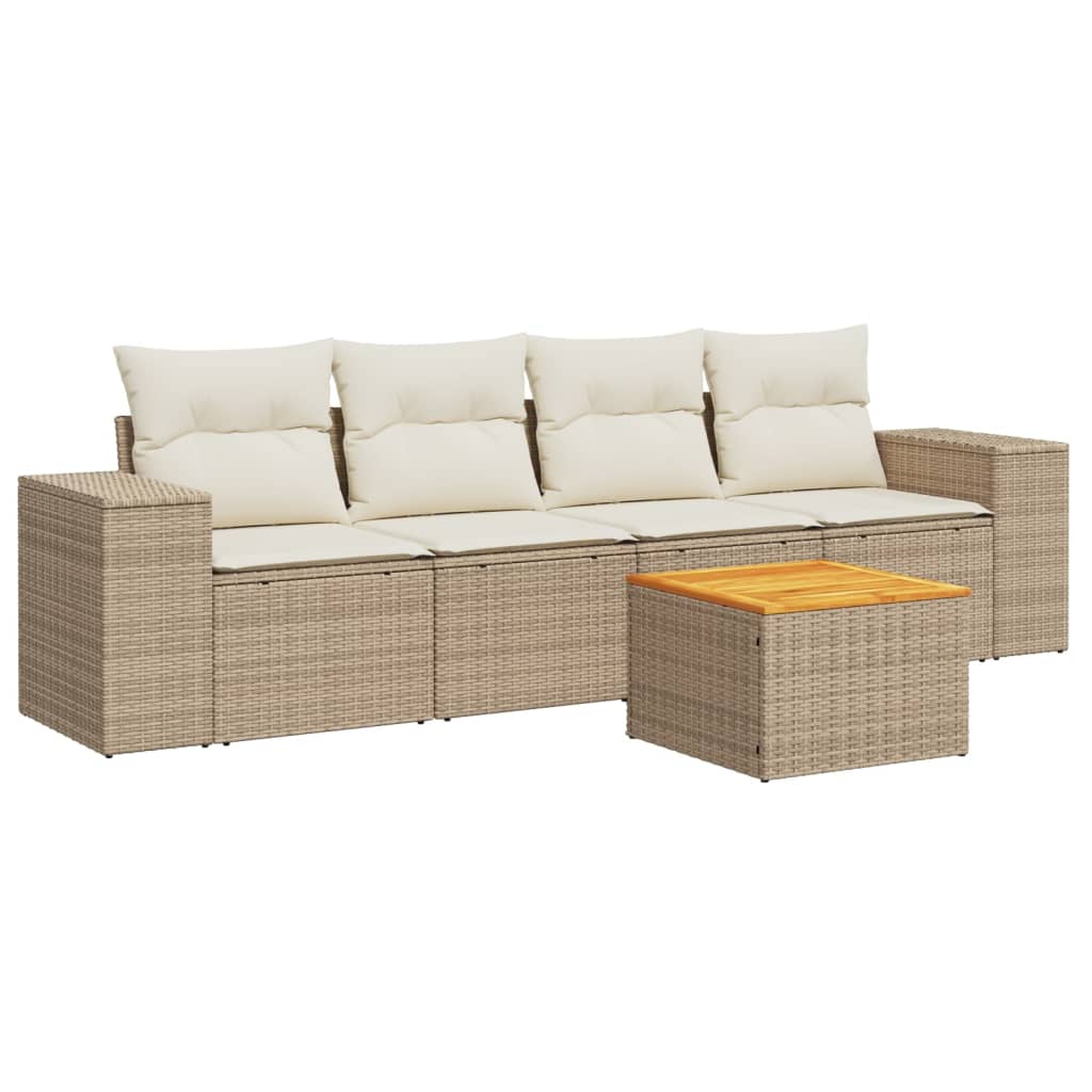 Set Divano da Giardino 5 pz con Cuscini Beige in Polyrattan 3257654