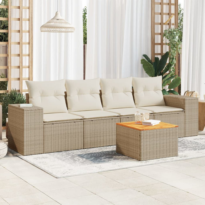 Set Divano da Giardino 5 pz con Cuscini Beige in Polyrattan 3257654