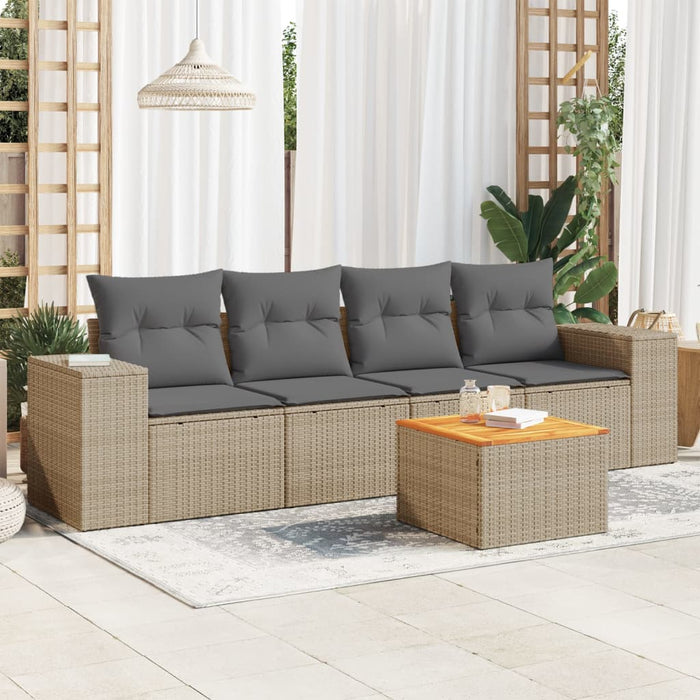 Set Divano da Giardino 5 pz con Cuscini Beige in Polyrattancod mxl 111500