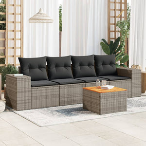 Set Divano da Giardino 5 pz con Cuscini-Sofa da Giardino-Divanetto da esterno Grigio in Polyrattan 660733