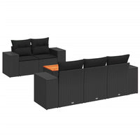 Set Divano da Giardino 6 pz con Cuscini Nero in Polyrattan