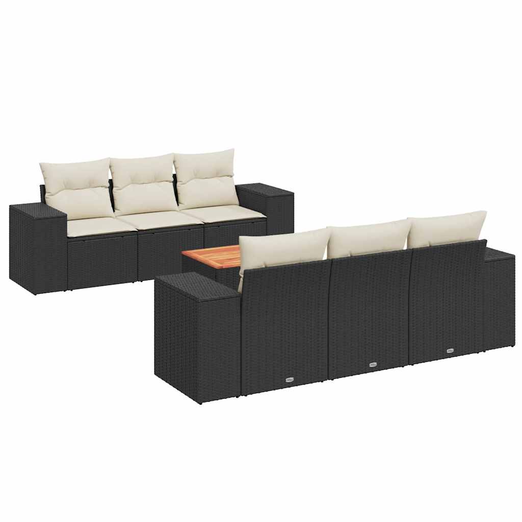 Set Divani da Giardino con Cuscini 7pz Nero Polyrattan