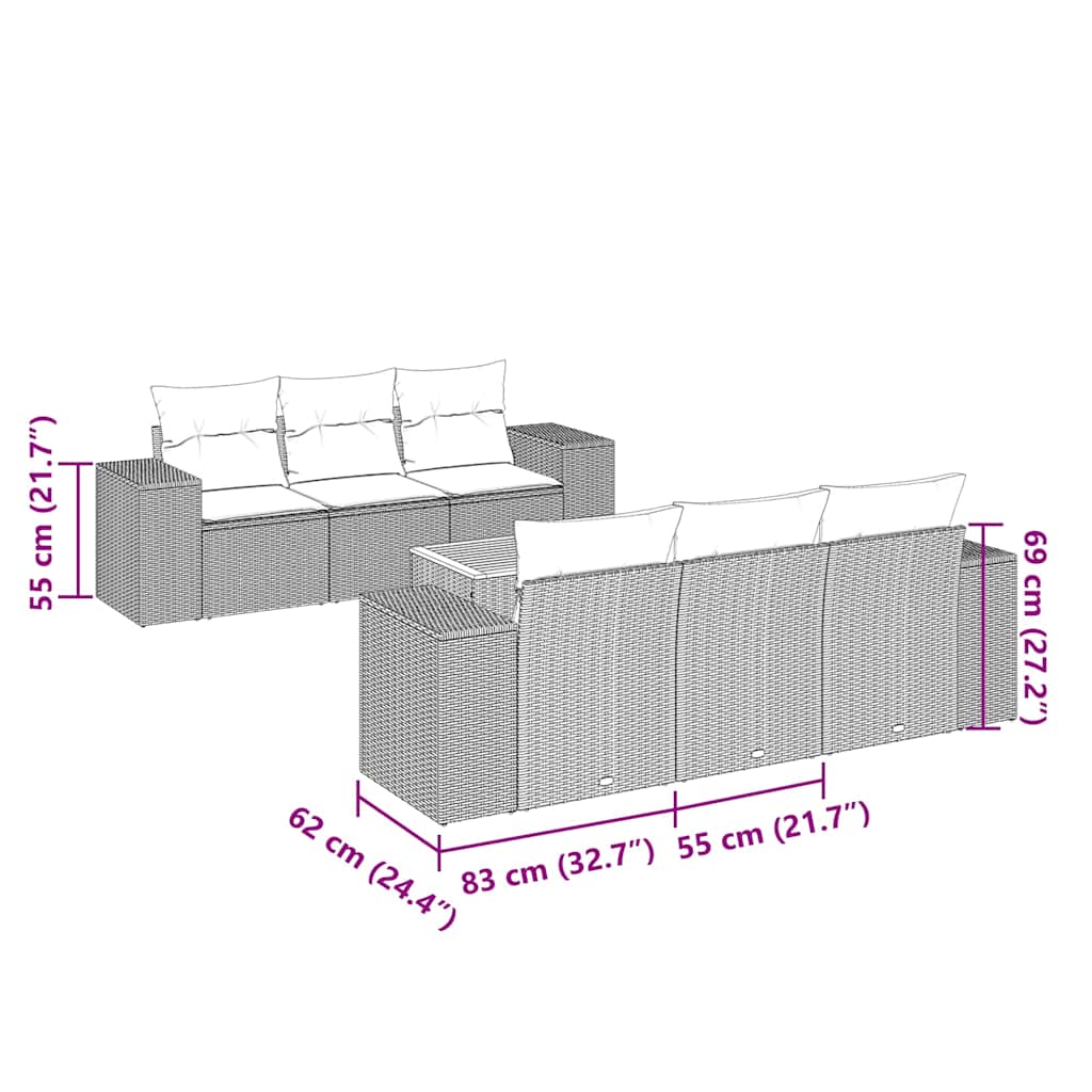 Set Divani da Giardino con Cuscini 7pz Nero Polyrattan