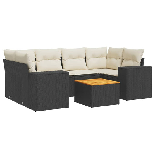 Set Divani da Giardino con Cuscini 7pz Nero Polyrattan