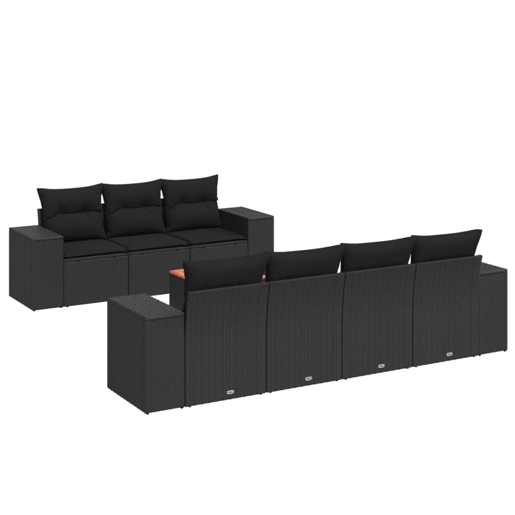 Set Divani da Giardino con Cuscini 8 pz Nero in Polyrattan