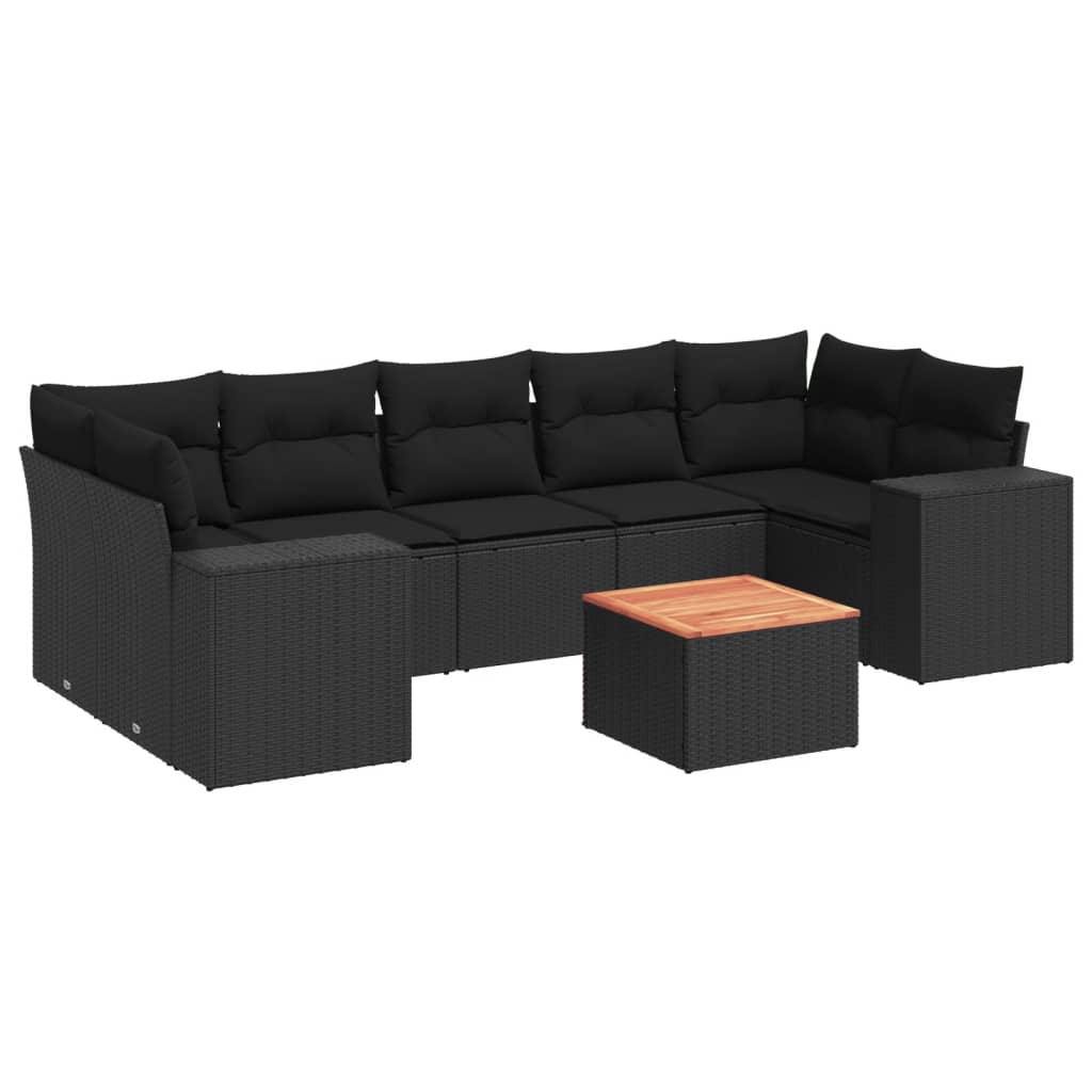 Set Divani da Giardino con Cuscini 8 pz Nero in Polyrattan 3257686