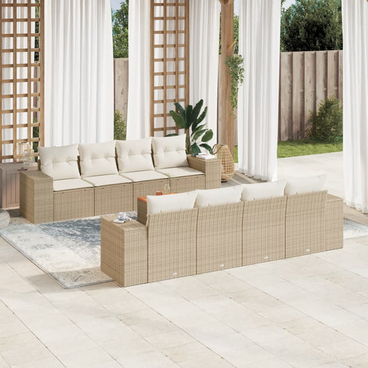Set Divano da Giardino 9 pz con Cuscini Beige in Polyrattan 3257696