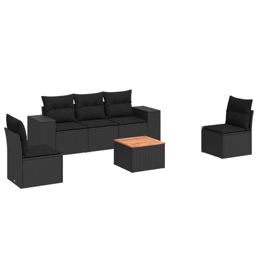 Set Divano da Giardino 6 pz con Cuscini Nero in Polyrattan