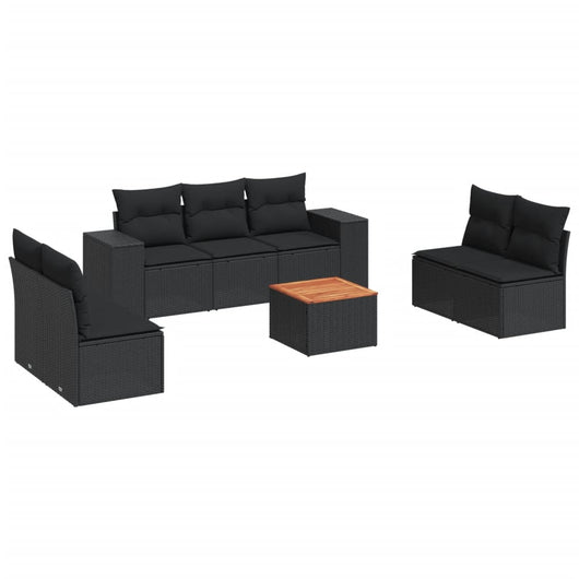 Set Divani da Giardino con Cuscini 8 pz Nero in Polyrattan