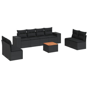 Set Divani da Giardino 9 pz con Cuscini Nero in Polyrattan