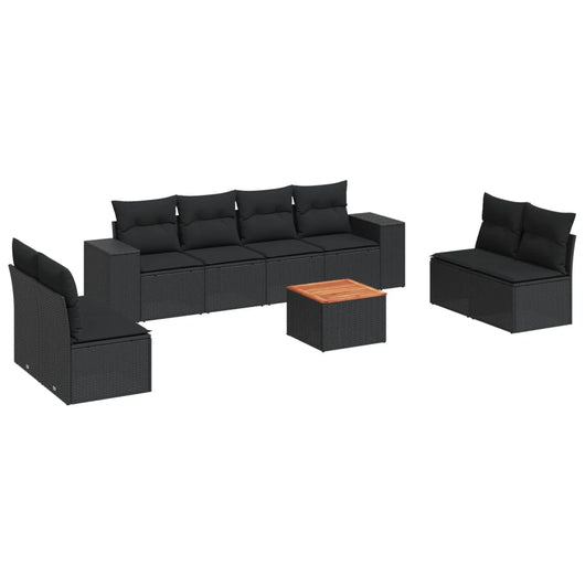 Set Divani da Giardino 9 pz con Cuscini Nero in Polyrattan
