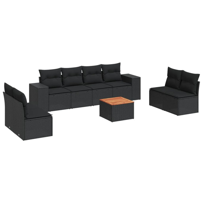 Set Divani da Giardino 9 pz con Cuscini Nero in Polyrattan