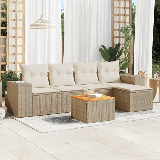 Set Divano da Giardino 6 pz con Cuscini Beige in Polyrattancod mxl 113444