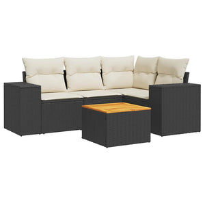 Set Divani da Giardino 5 pz con Cuscini in Polyrattan Nero