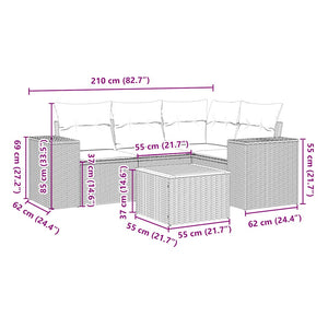 Set Divani da Giardino 5 pz con Cuscini in Polyrattan Nero