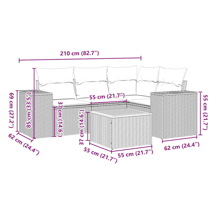 Set Divani da Giardino 5 pz con Cuscini in Polyrattan Nero