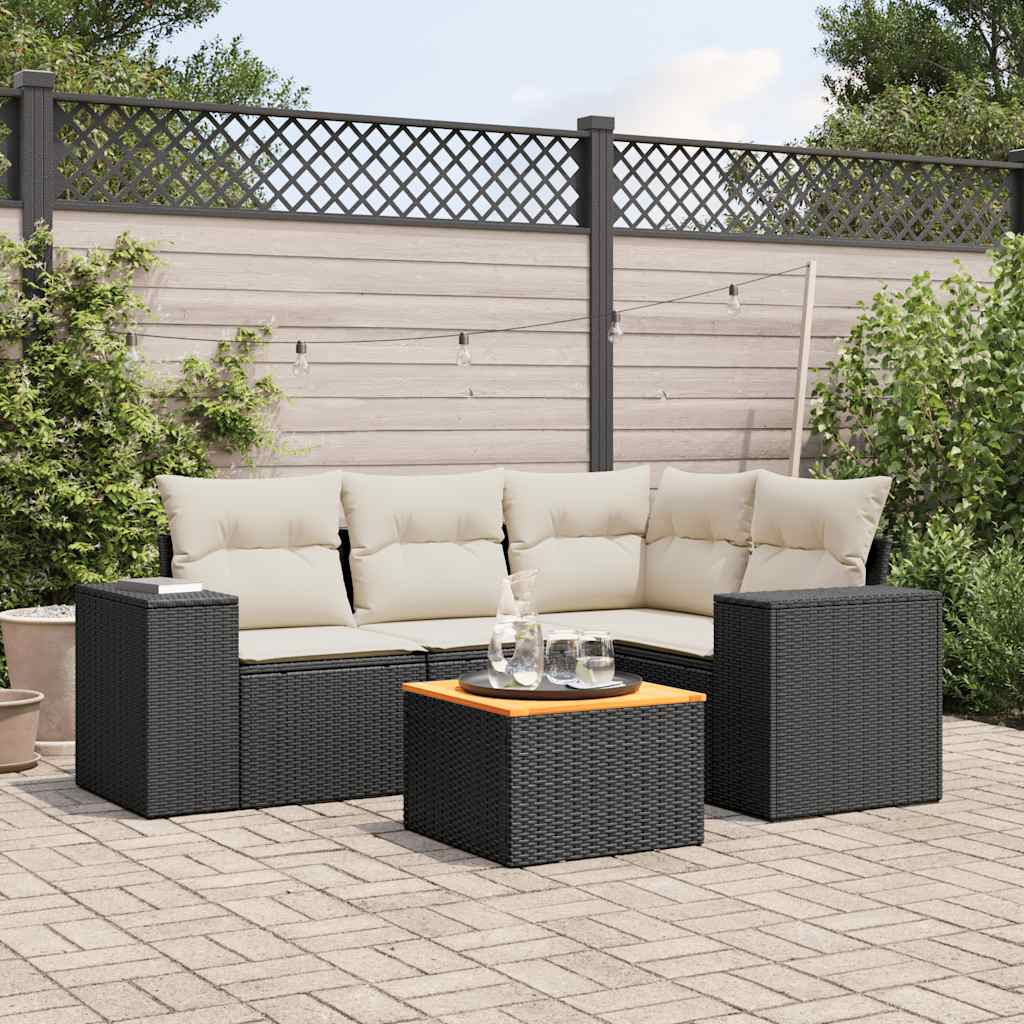 Set Divani da Giardino 5 pz con Cuscini in Polyrattan Nero