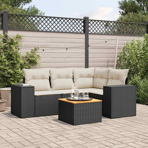 Set Divani da Giardino 5 pz con Cuscini in Polyrattan Nero