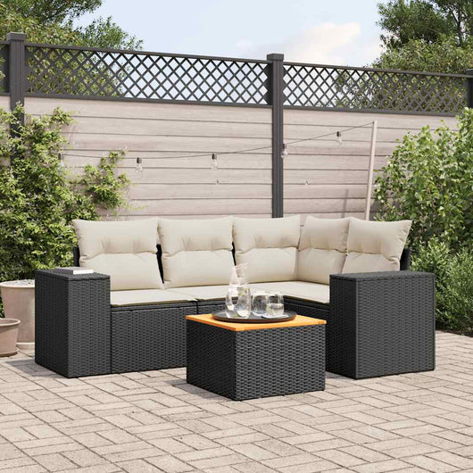 Set Divani da Giardino 5 pz con Cuscini in Polyrattan Nero