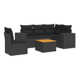 Set Divano da Giardino 6 pz con Cuscini Nero in Polyrattan