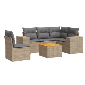Set Divano da Giardino 6 pz con Cuscini Beige in Polyrattan