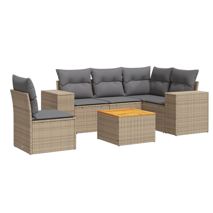 Set Divano da Giardino 6 pz con Cuscini Beige in Polyrattan